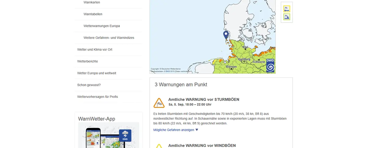 Warnings of Deutscher Wetterdienst Screenshot