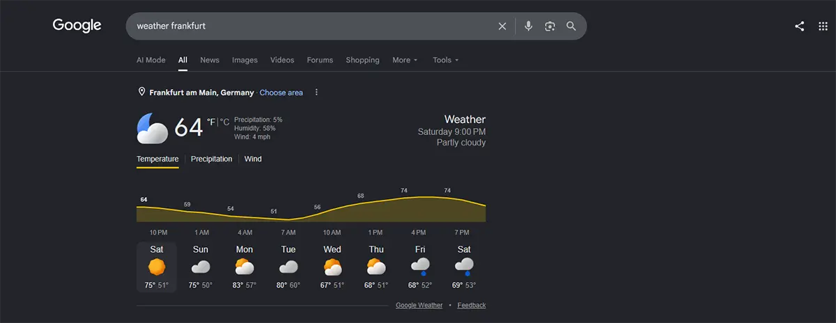 Google Weather Screenshot